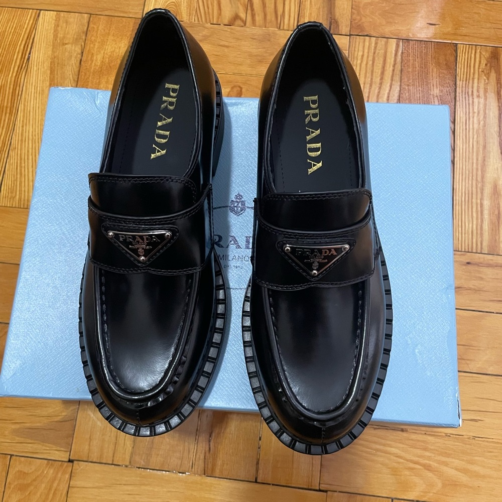 Trendy Prada leather loafers